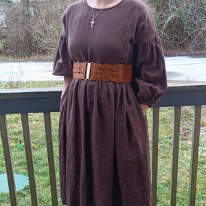 NPL notPERFECTLINEN Montmarte Dress in Heavyweight Espresso 100% Linen Size S/M